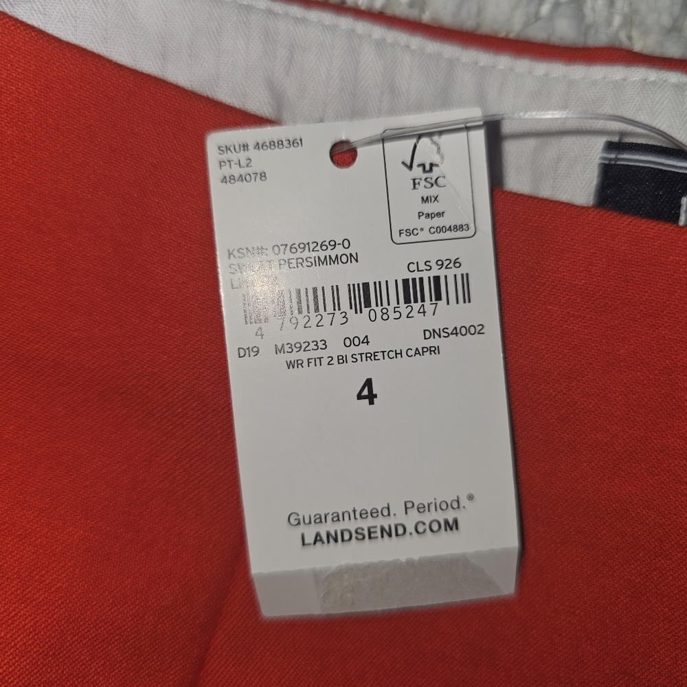 NWT Lands' End Mid-Rise Bi-Stretch Cropped Capri Pants Orange Size 4 - Picture 9 of 9